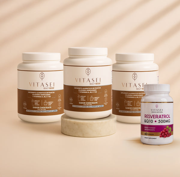 Combo 3 Colágenos Hidrolizados con Resveratrol Sabor Chocolate + GRATIS Capsulas de Resveratrol